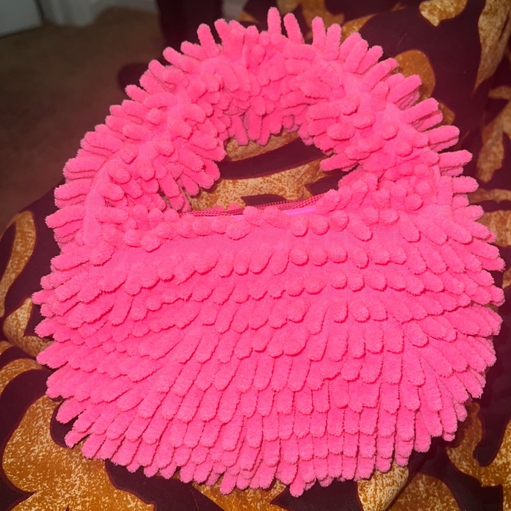 Solid pink fluffy satchel bag